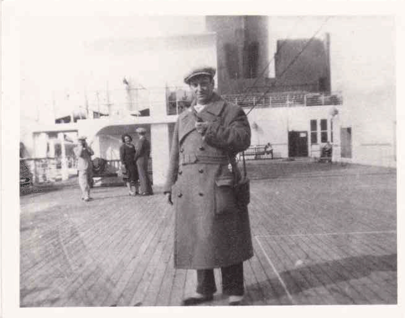 Max Ehrlich aboard ship during his 1937 crossing to New York